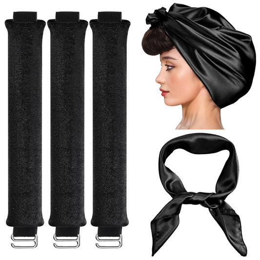 4 in 1 Pack Heatless Curls No Heat Curling Rod Velvet Hair Curlers & Silk Scarf Styling Kit for Long Medium Hair